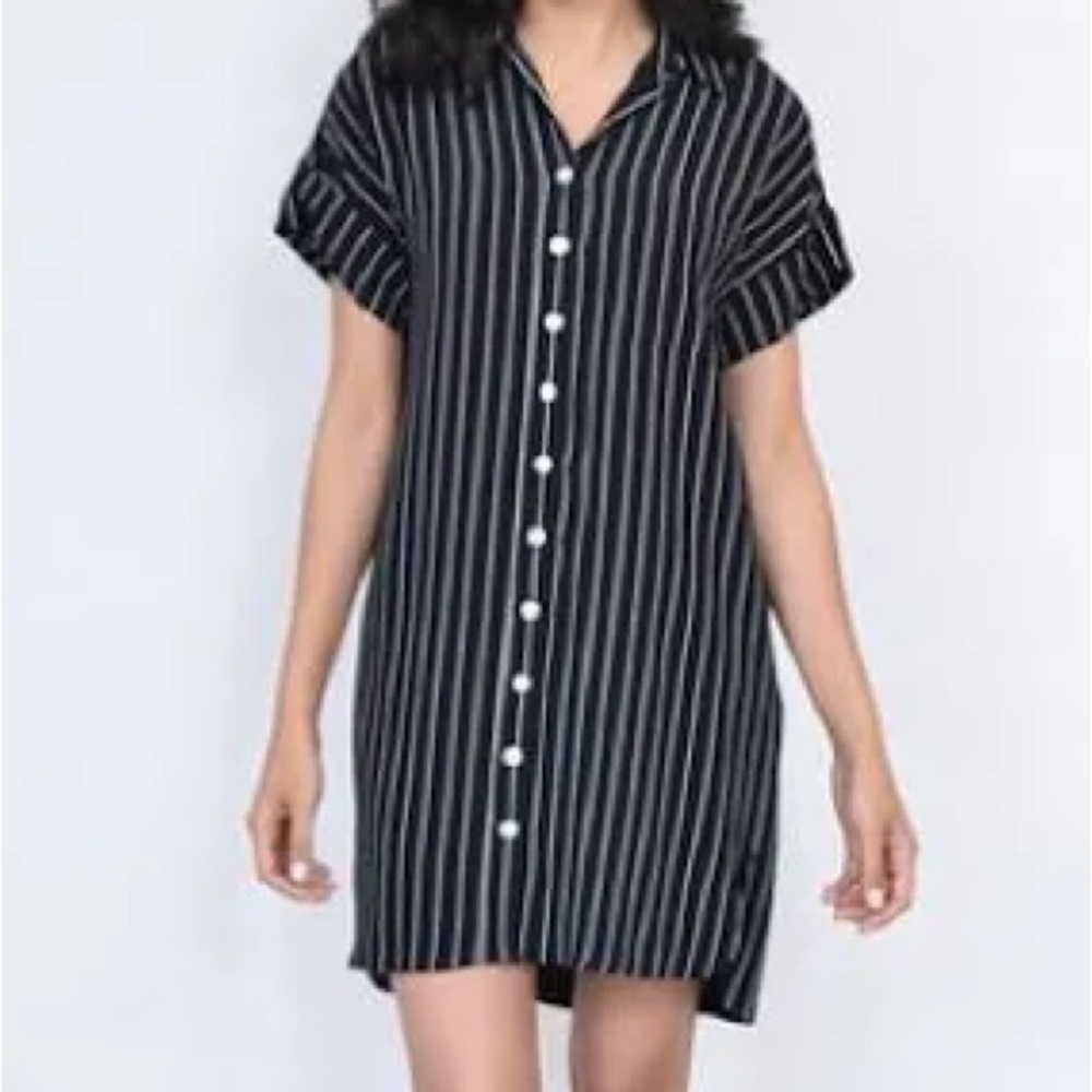 Fifteen Twenty Black and White Striped Casual Shirt Dress